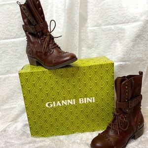 Gianni Bini Brown Studded Leather Boots
